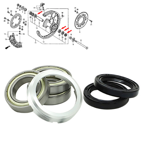 Kit de rodamiento de Rueda trasera para coche, para Honda CRF450X CR125R CR 250R CRF 250R CRF450R CRF250X, paquete de 6 uds. ► Foto 1/6