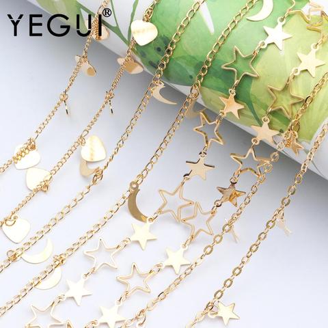 YEGUI-Accesorios de joyería, cadena de bricolaje, chapado en oro de 18k, 0,3 micras, luna, estrella y corazón, collar de cadena artesanal, fabricación de joyas, 1 m/lote ► Foto 1/6