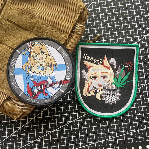 Parche bordado táctico de primera línea para niñas, insignia militar de equipo de Velcro de dos dimensiones de Anime para ropa, mochila ► Foto 1/6