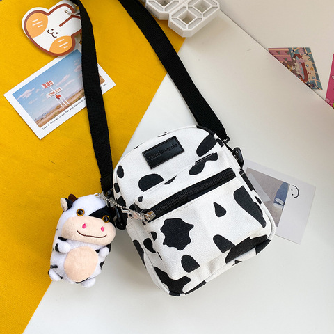 Bolso cuadrado pequeño con estampado de vaca para mujer, bandolera de lona para mujer, bolsa de mensajero de ocio, bolso de hombro para teléfono móvil, gran oferta ► Foto 1/6