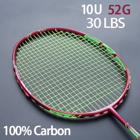 Raqueta de Bádminton de fibra de carbono para adultos, raqueta profesional de alta tensión de 30 libras, con bolsa de cuerdas, ligera, 10U, 52g ► Foto 1/6