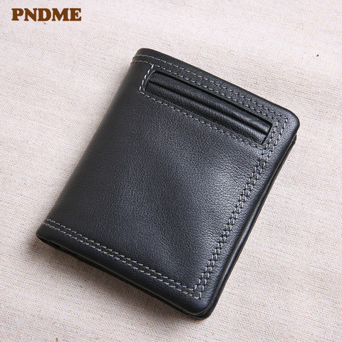 PNDME-cartera de piel auténtica para hombre, cartera masculina de cuero de vaca suave de primera capa con personalidad, tarjetero negro ► Foto 1/6