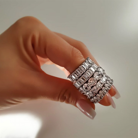 Kinel-Anillo de boda de Plata de Ley 925 con Zirconia blanca, joyería de cristal, corte princesa, 1 quilate ► Foto 1/6