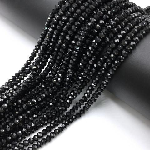 Abalorios redondos tallados de 2, 3 y 4mm, espinelas negras naturales, Cuentas pequeñas para fabricación de joyas, collar, pulsera, Pendientes colgantes DIY ► Foto 1/3