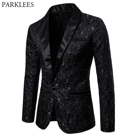 Chaqueta negra de Jacquard con estampado Floral para hombre 2022, chaqueta de marca de lujo con un solo botón para hombre, traje de boda para fiesta, Homme 2XL ► Foto 1/6