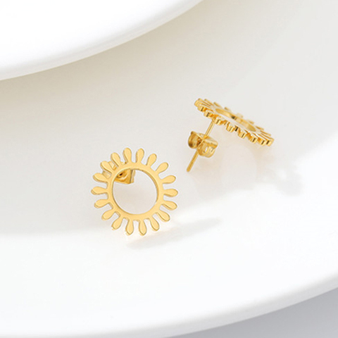 Acero inoxidable Acero círculo Pendientes de fiesta joyería oro rosa Pendientes de botón Pendientes Simple de girasol Stud pendiente, regalo de Navidad ► Foto 1/6