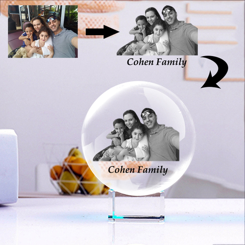 Bola de foto de cristal personalizada, imagen personalizada, cristal grabado con láser, esfera, estatua, bebé, boda, familia, foto, recuerdo ► Foto 1/6