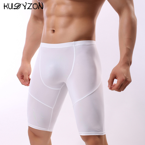 Calzoncillos Bóxer largos de seda para hombre, ropa interior de secado rápido, pantalones cortos, bañadores de pierna larga, Sexy ► Foto 1/6