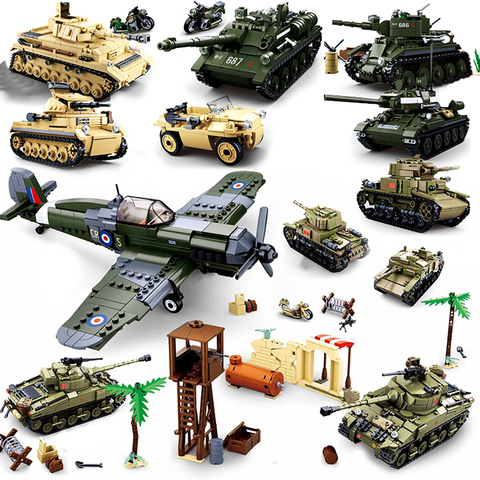Kit de bloques de construcción de vehículos de armadura de la Segunda Guerra Mundial, Guerra Mundial, 2 tanques militares, avión, T34 ► Foto 1/6