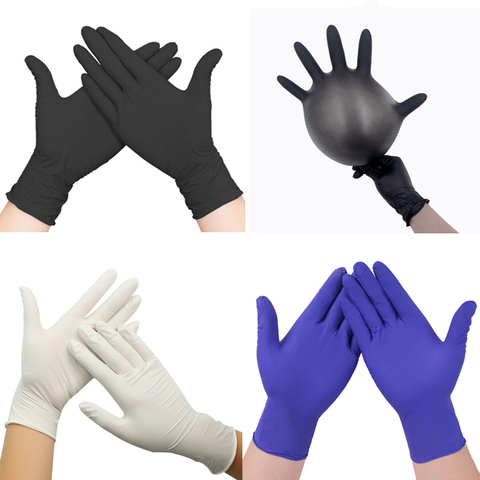 Guantes de látex desechables de nitrilo, manoplas para lavar platos, cocina, trabajo, jardín, limpieza del hogar, color negro y azul, 50/100 Uds. ► Foto 1/6