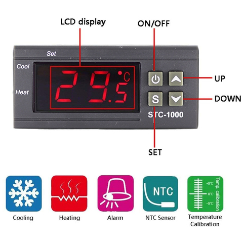Termostato termorregulador Digital STC-1000, controlador de temperatura, relé de incubadora LED 10A, refrigeración por calor STC 1000, 12V, 24V, 220V ► Foto 1/6