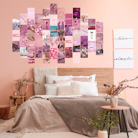 50 Uds Rosa estética foto pared estampado de Collage Kits de Color cálido decoración de las habitaciones de las chicas arte de la pared impresiones para habitación dormitorio carteles ► Foto 1/6