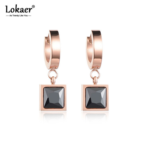 Lokaer-pendientes clásicos de aro de circonia cúbica para mujer, aretes de acero de titanio cuadrados blancos y negros, joyería para mujer E17045 ► Foto 1/6