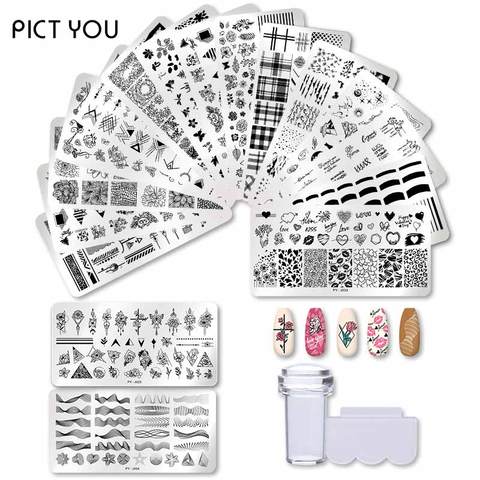 PICT YOU-plantillas para manicura, 12x6cm, placa de estampado, diseño de flores, animales, vidrio, temperatura, encaje, imágenes de placas de plantillas ► Foto 1/6