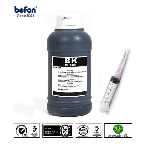 Befon negro CISS rellenar tinta de tinte de tinta Universal Compatible para HP Canon Epson impresoras y cartuchos de tinta 250 ml ► Foto 1/6