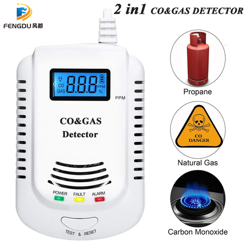 Detector de Gas 2 en 1, alarma de Gas Natural, propano, CO, con Sensor de fugas, con promoción de voz y pantalla LED ► Foto 1/6