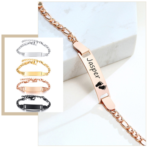 Figaro-pulsera de eslabones personalizable con nombre del bebé, pulsera lisa sin alergia, regalos personalizados, joyería ► Foto 1/6