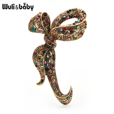 Wuli & baby-broches de lazo Vintage para mujer, broches de flores Multicolor con diamantes de imitación para fiesta y oficina ► Foto 1/3