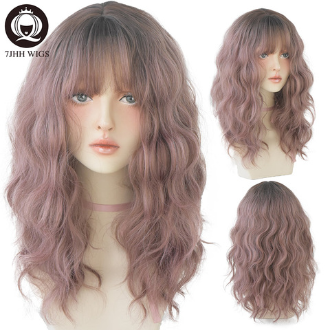 7JHH WIGS-peluca sintética rosa y negra para niña, moda de ondas profundas, uso diario, peluca de alambre de alta temperatura, pelucas finas semihechas a mano ► Foto 1/6