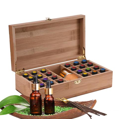 Caja organizadora de almacenamiento de aceite esencial de bambú, estuche de madera para almacenamiento, viaje, botellas de Perfume, protector, 25 rejillas ► Foto 1/6