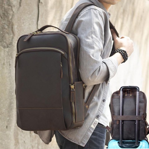 Luufan-mochila Crazy Horse de cuero genuino para hombre, morral Unisex de gran capacidad, para portátil de 15 