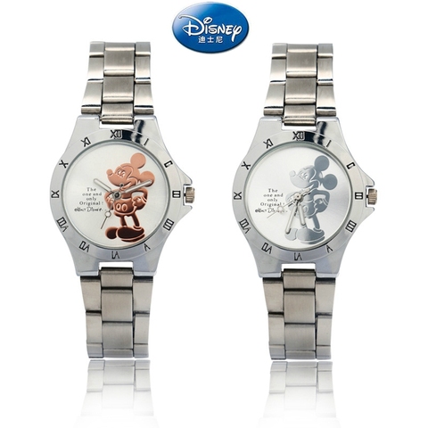 Reloj de Mickey Mouse dorado y plateado con correa de acero, moda para estudiantes de primaria y secundaria ► Foto 1/6