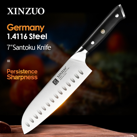 XINZUO-cuchillo Santoku de 7 pulgadas DIN 1,4116 de acero inoxidable, cuchillo de cocina alemán superafilado, los mejores cuchillos con mango de ébano, cuchillos de regalo ► Foto 1/6