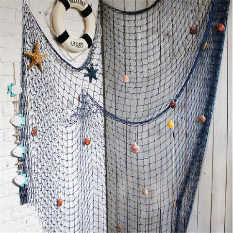 Red de Pesca del Mediterráneo, decoración náutica para el hogar, decoración de ancla de conchas, decoración del mar, tejido a mano flotador, decoración de pared, estilo marinero ► Foto 1/6