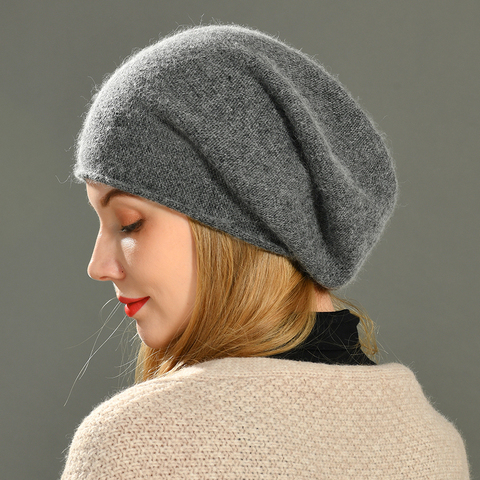 Gorro de lana de Cachemira para mujer, Gorros de punto de lana cálida prensada, gorro femenino, novedad de 2022 ► Foto 1/6