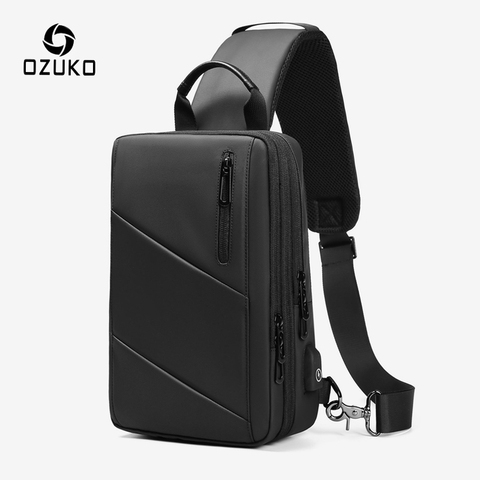 OZUKO-Bolso cruzado expandible para hombre, bolsa de pecho con carga USB multifunción, resistente al agua, 2022 ► Foto 1/6