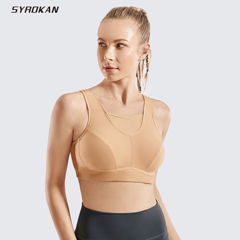 SYROKAN-Sujetador deportivo sin aros para mujer, Control de rebote de alto impacto, de talla grande, sin relleno, figura completa ► Foto 1/5