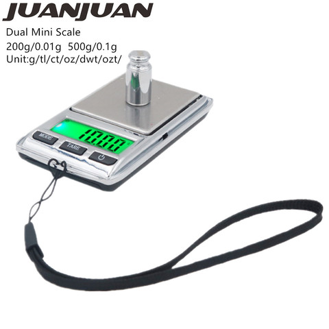 200g/0,01g y 500g/0,1g Mini doble Digital Escala de bolsillo joyería Gram electrónica de balanza herramienta con retroiluminación 40% ► Foto 1/6