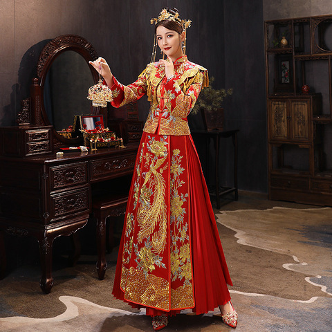 2022 moderno Cheongsam rojo Qipao largo tradicional chino vestido de novia vestidos de estilo Oriental China tienda de ropa ► Foto 1/6