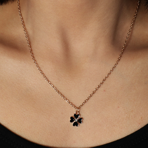 Collares y colgantes de trébol esmaltado para mujer y niña, Color negro, estilo Simple, bisutería, collar, Día de San Valentín ► Foto 1/5