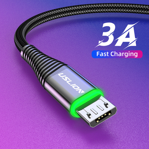 USLION-Cable Micro USB LED para teléfono móvil, Cable de carga rápida para Samsung Xiaomi QC 3,0, Cable de datos para teléfono móvil Android ► Foto 1/6