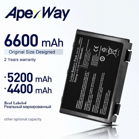 ApexWay batería de portátil para Asus A32-F82 A32-F52 k70 p50ij X70ab X70ac X70ij X70ic X8a L0690L6 L0A2016 70NLF1B2000Y 90NLF1BZ000Y ► Foto 1/6