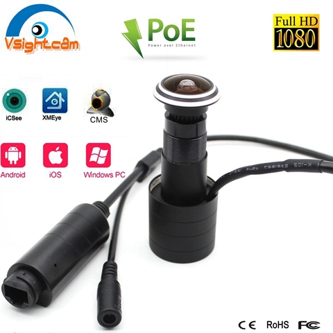 Vsightcam alimentador POE ojo de la puerta agujero cámara IP 1,78mm lente ojo de pez gran angular 1080P HD Mini mirilla CCTV cámara Web de seguridad de Audio ► Foto 1/6