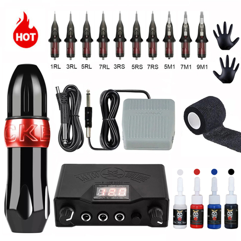 Kit completo de máquina de tatuaje rotativa Swiss Motor Pen Maquillaje permanente Juegos de máquina de tatuaje con cartuchos Agujas Tattoo Power ► Foto 1/6