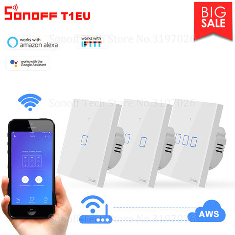Itead Sonoff T1 UE 86 1/2/3 banda TX 433Mhz RF control remoto Wifi interruptor de pared de casa inteligente cambio de trabajo con Alexa de Google ► Foto 1/6