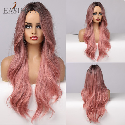 EASIHAIR-pelucas de pelo sintético Rosa largo degradado para mujer, Cosplay ondulado de parte media, resistente al calor, cabello Natural ► Foto 1/6