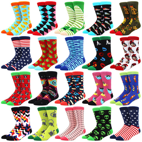 Calcetines divertidos con diseño de Animal gato perro alien rombos para hombre Diseño novedoso de vestir Casual Color Crew Socks feliz boda regalo Hip Hop Unisex ► Foto 1/6