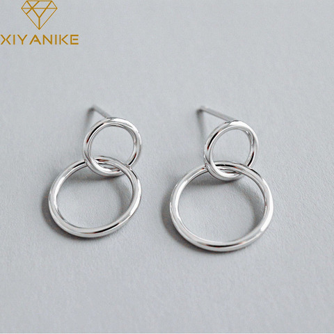 XIYANIKE-pendientes circulares de Plata de Ley 925 para mujer, moda Simple hueca para mujer, boda, pareja, joyería geométrica hecha a mano ► Foto 1/5