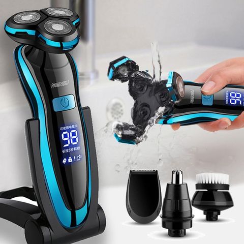 Maquinilla de afeitar eléctrica para hombre, afeitadora recargable, para Barba, uso en seco y húmedo, doble 100%, resistente al agua, novedad ► Foto 1/6