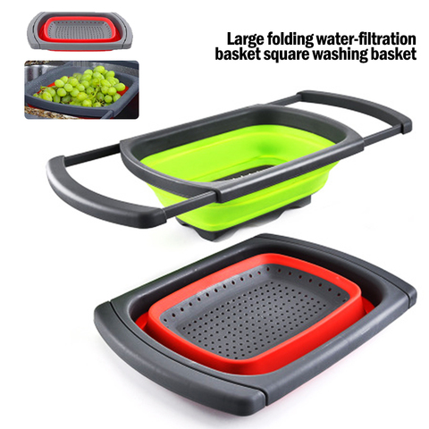 Colador escurridor plegable grande para frutas y verduras, cesta de lavado, colador de silicona, escurridor plegable, herramienta de cocina ► Foto 1/6