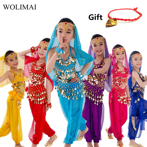 Conjunto de trajes de danza del vientre Oriental para niños, ropa de danza del vientre, India, 6 colores ► Foto 1/6