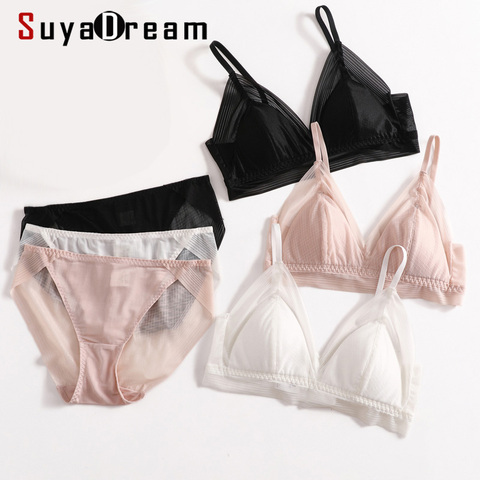 SUYADREAM-Conjunto de sujetador 100% de seda y encaje, sin aros, cómodo, con relleno fino, ropa interior saludable, 2022 ► Foto 1/6