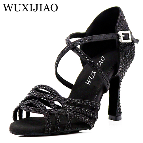 WUXIJIAO-zapatos de baile con diamantes de imitación para mujer, calzado de salón con tacón cubano de 8,5 cm, Software de Vals, gran oferta ► Foto 1/6
