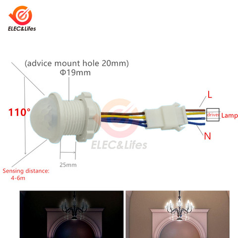 AC 220 V infrarrojo PIR sonda LED cuerpo Sensor de movimiento interruptor de inducción infrarrojo automático LED luz Control de la lámpara interruptor ► Foto 1/4