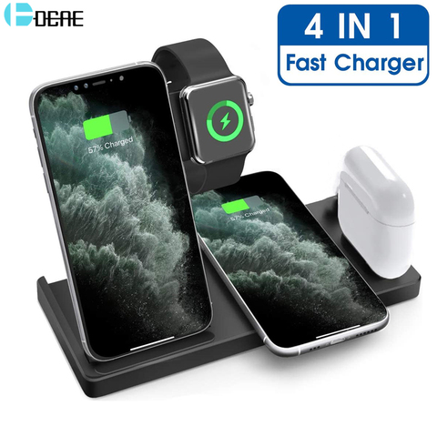 Estación de carga rápida para Apple Watch, cargador inalámbrico Qi de 15W, 4 en 1, 6, 5, 4, 3, 2, iPhone 12, 11, XS, XR, X, 8, Airpods Pro ► Foto 1/6