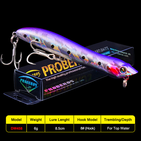 PROBEROS-Señuelos de Pesca Popper, 9 colores, cebo bajo, 0,21 oz-6g, 8,35 cm, aparejos de pesca, 8 # anzuelo BKB ► Foto 1/6